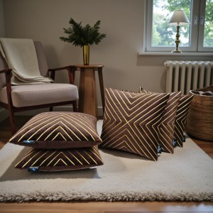 velvet golden v design cushion cover