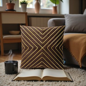 velvet brown and golden cushion cover 24x24 inch