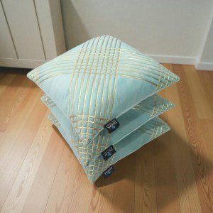 Aqua velvet cushion cover 22x22 inch with premium golden grid design, decorative sofa cushion cover pack of 5 by Zikrak Home