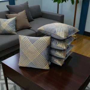 Grey velvet cushion cover 22x22 inch with elegant golden geometric grid, premium decorative cushion cover pack of 5 by Zikrak Home