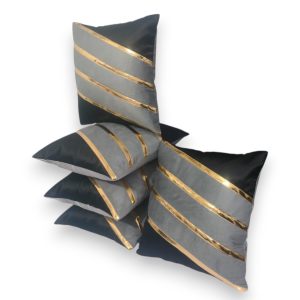 Zikrak Home grey and black satin cushion cover with slanted gold stripe design set of 5 for sofa décor