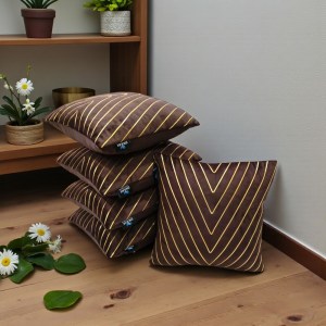 Zikrak Home brown velvet cushion cover 22x22 inch with gold line design, luxury oversized decorative sofa cushion