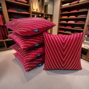 Zikrak Home maroon velvet cushion cover with gold line design, premium decorative sofa cushion cover pack of 5