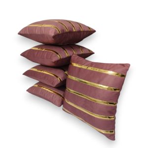 Zikrak Home dusty pink velvet cushion cover with 5 golden metallic stripes for sofa décor